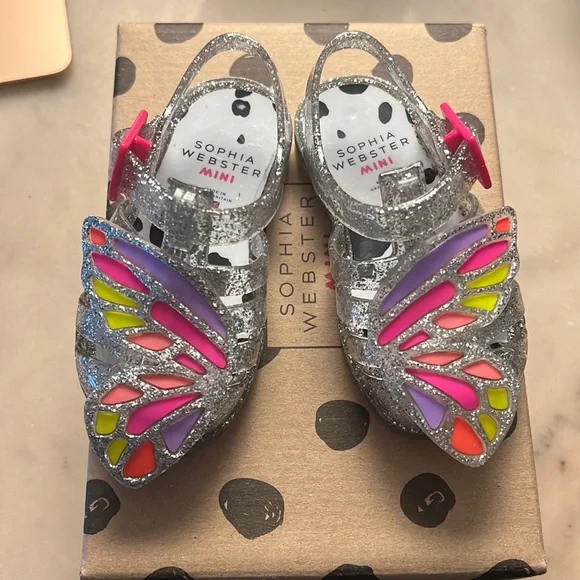 Sophia Webster Butterfly Jelly Sandals, Silver glitter, size 4 - Picture 1 of 5